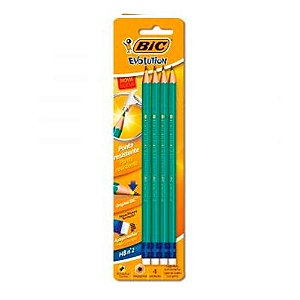 LAPIS EVOLUTION CORPO VERDE HEXAGONAL COM BORRACHA C/4 UN BLISTER BIC