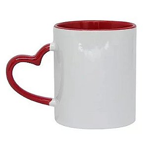 Caneca de Cerâmica Branca Com Alça de Coração, Borda E Interior Vermelho 325ml - Mr. Mug