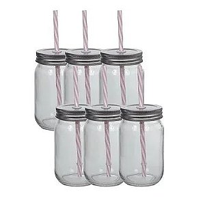 Copo/Frasco Com Canudo de Plástico Rosa e Branco -  420ml