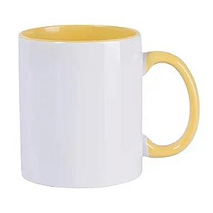 Canecas de Cerâmica Branca Com Interior/Alça Amarelo Para Sublimação 325ml - Mr.Mug