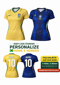 Baby Look Feminina Brasil 2026 Azul e Amarelo | Estilo Copa | Leve e Confortável | Dry Fit c/ Elastano