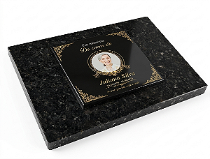 Lápide Personalizada para Túmulo com Granito preto e porcelana 20x20cm