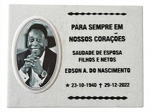Lápide Personalizada para Túmulo com Granito branco e porcelana oval 23 x 13cm