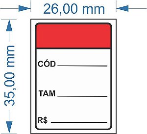 Etiqueta 35x26mm com furo 500 etiquetas (Código/Tamanho/Valor)