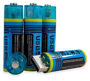 Kit 4 Pilhas USB Recarregáveis AA 1800mAh