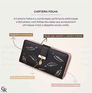 Carteira Feminina Social Folhas Gold Rosa