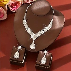 Conjunto de Joias Cristal Colar e Brincos Festa