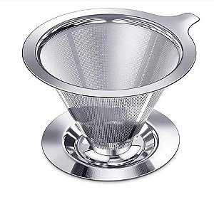 Filtro de Café Inox 304 com Pegador Silicone Prateado