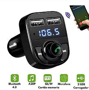 Transmissor FM Bluetooth Veicular com Carregador USB