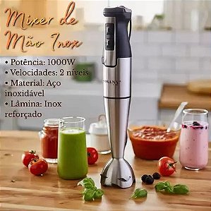 Mixer Portátil Inox 1000W Alta Potência