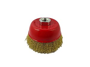 ESCOVA DE AÇO COPO ONDULADA 4" ROSCA M14 LATONADA WORKER