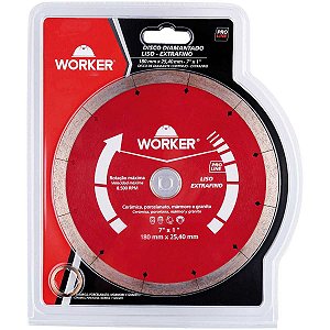 DISCO DIAMANTADO EXTRA FINO PORCELANATO 180MMx25,4MM WORKER