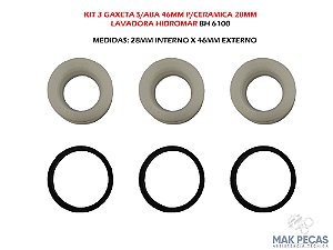 KIT GAXETA BRANCA 3PÇS 46X28MM LAVADORA HIDROMAR BH 6100