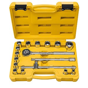 JOGO SOQUETES ESTRIADOS ENCAIXE 1/2" C/MALETA 17PEÇAS