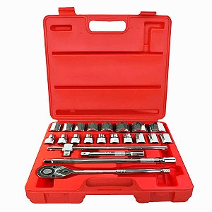 JOGO DE SOQUETES 1/2" ESTRIADO 22 PEÇAS WORKER