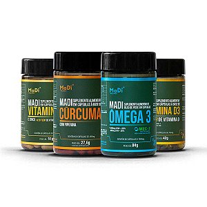Combo Vitaminas MaDi Cúrcuma + Vitamina C + D3 + Ômega 3