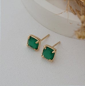 Brinco Quadrado Jade Banhado a Ouro 18K