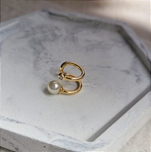 Brinco Piercing Fake Perola e Zircônia Banhado a Ouro 18K