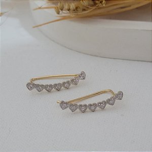 Brinco Ear Cuff Coração c/ Zircônia Banhado a Ouro 18K