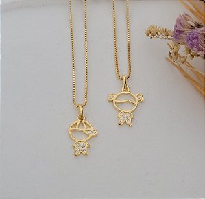 Colar Filha / Filho Microzirconia Banhado a Ouro 18K