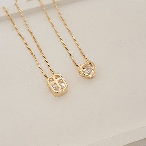 Escapulário Coração / Cruz Cristal  Banhado a Ouro 18K