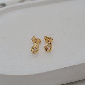 Brinco Gota c/ Zircônia Banhado a Ouro 18K