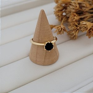 Anel Redondo Onix Banhado a Ouro 18K