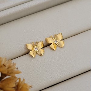 Brinco Borboleta C/ Zircônia Banhado a Ouro 18K