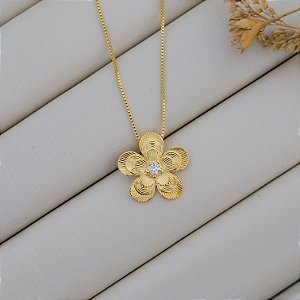 Colar Flor com Zircônia Banhado a Ouro 18K