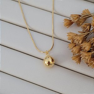 Colar Esfera 12MM Longo Banhado a Ouro 18K