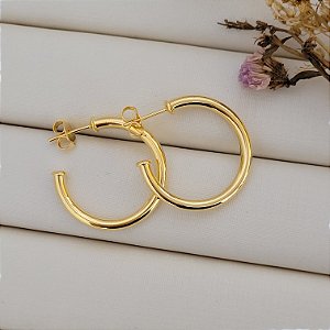Brinco Argola Tubo Liso Banhado a Ouro 18K