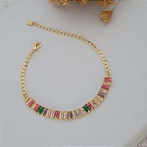 Pulseira Riviera Colorida Banhado a Ouro 18K