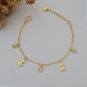 Pulseira Infantil Ursinhos Banhado a Ouro 18K