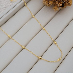 Colar Feijãozinho Longo Banhado a Ouro 18K