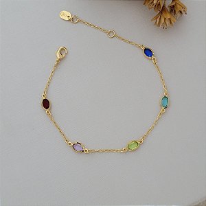 Pulseira Oval Colorida Banhado a Ouro 18K