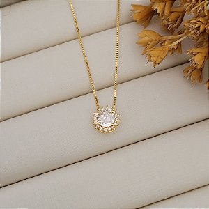 Colar Redondo Cristal Banhado a Ouro 18K