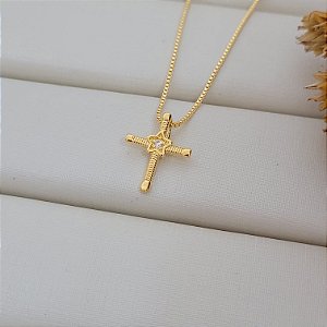 Colar Crucifixo Banhado a Ouro 18K