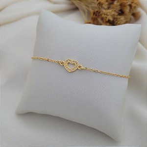 Pulseira Coração Vazado c/ Zircônia Banhado a Ouro 18K