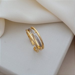 Anel Triplo c/ Filete de Zircônia Banhado a Ouro 18K