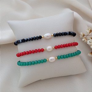 Pulseira de Cristais c/ Pérola Barroca Banhado a Ouro 18K