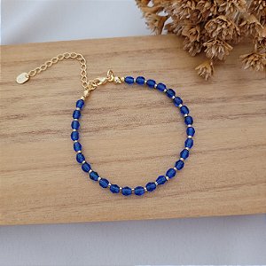 Pulseira de Cristais 3MM c/ Hematita Banhado a Ouro 18K