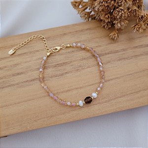 Pulseira de Cristal Balão c/ Pérolas Barroca Banhado a Ouro 18K