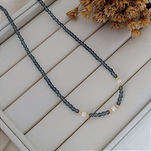 Colar de Cristais 3MM c/ Pérolas Barroca Banhado a Ouro 18K