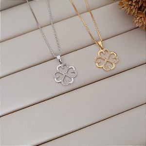 Colar Trevo c/ Zircônia Banhado