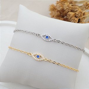 Pulseira Olho Grego c/ Zircônia Banhado