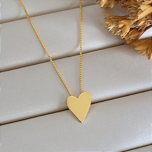 Colar Coração Alongado Banhado a Ouro 18K