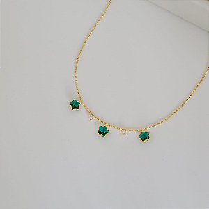 Colar Trevo Verde Esmeralda Banhado a Ouro 18K