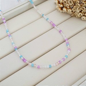 Colar de Cristais 3mm Colorido Banhado a Ródio Branco