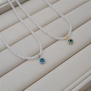 Colar de Cristais 3mm c/ Olho Grego  Banhado