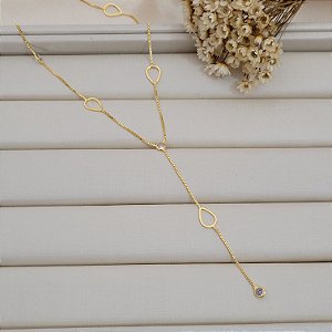 Colar Gravatinha Gota Vazada Banhado a Ouro 18K